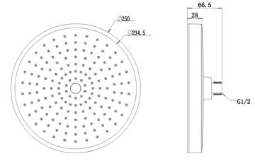 EASY+ SELECTION horná sprcha pr. 250 mm, chróm EASP-120-CH Technický nákres
