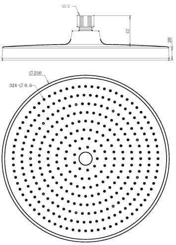 EASY+ SELECTION horná sprcha pr. 250 mm, gun metal EASP-122-GM Technický nákres