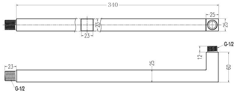 EASY+ SELECTION sprchové rameno 340 mm, nástenné, gun metal EASP-T13-GM Technický nákres
