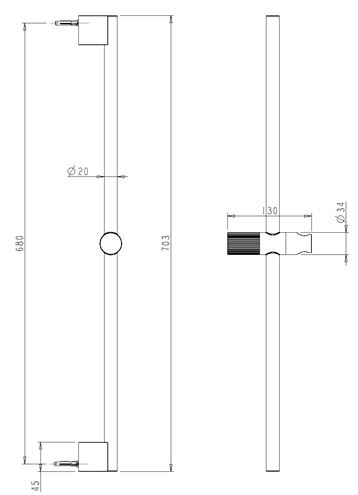 EASY+ SELECTION sprchová tyč 703 mm s držiakom ručnej sprchy, chróm EASP-R49-CH Technický nákres