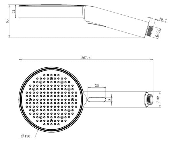 EASY+ SELECTION ručná sprcha pr. 130 mm, 3 prúdy, chróm EASP-109L/3F-CH Technický nákres