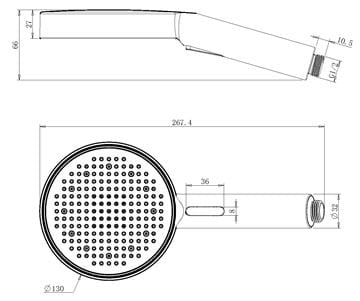EASY+ SELECTION ručná sprcha pr. 130 mm, 3 prúdy, matná čierna EASP-109L/3F-MB Technický nákres