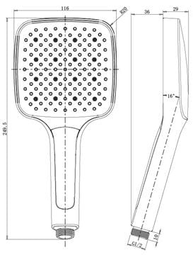 EASY+ SELECTION ručná sprcha 250x116 mm, 3 prúdy, matná čierna EASP-099/3F-MB Technický nákres