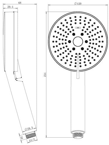 EASY+ SELECTION ručná sprcha pr. 120 mm, 3 prúdy, matná čierna EASP-102/3F-MB Technický nákres