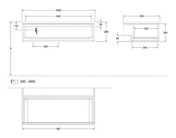 VILLEROY & BOCH ANTAO nízka skrinka 100x26,8x50 cm, 1 zásuvka, s osvetlením, Honey Oak L40003HN Technický nákres