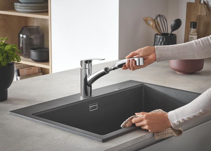 GROHE EUROSMART drezová batéria, s vyťahovacou sprškou, sklopná pod okno, chróm 1012320000 Obrázek - fotka