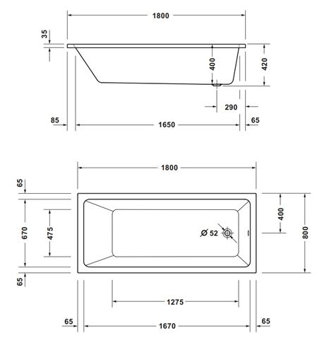 CONCEPT 100 NEW vaňa 180x80 cm, bez nožičiek, akrylát 700724000000000 Technický nákres