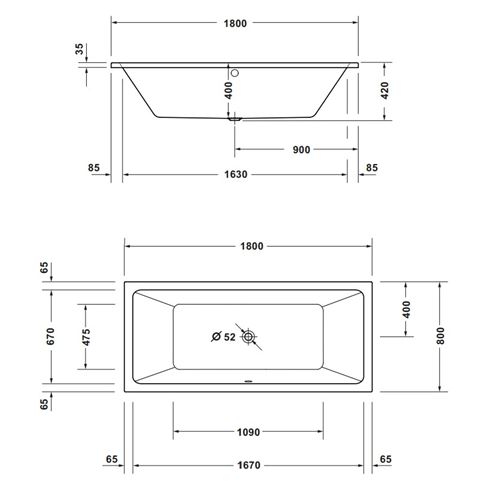 CONCEPT 100 NEW vaňa 180x80 cm, pre 2 osoby, bez nožičiek, akrylát 700725000000000 Obrázek - fotka