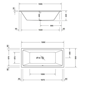 CONCEPT 100 NEW vaňa 180x80 cm, pre 2 osoby, bez nožičiek, akrylát 700725000000000 Obrázek - fotka