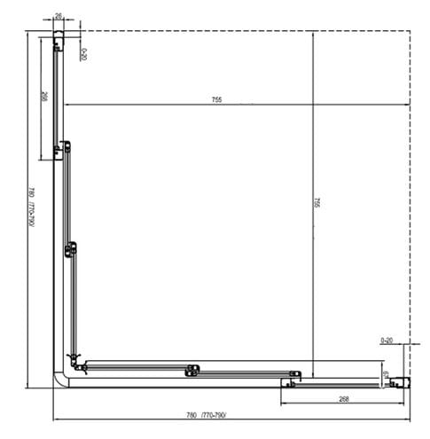 RAVAK SUPERNOVA ASRV3 80 srpchové dvere 80x198 cm, posuvné, biela/sklo transparent 15V401R2Z1 Technický nákres