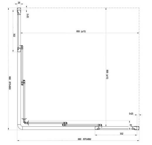 RAVAK SUPERNOVA ASRV3 90 sprchové dvere 90x198 cm, posuvné, biela/sklo transparent 15V701R2Z1 Technický nákres