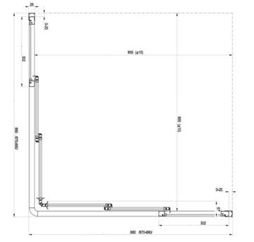 RAVAK SUPERNOVA ASRV3 90 sprchové dvere 90x198 cm, posuvné, biela/sklo transparent 15V701R2Z1 Technický nákres