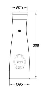 GROHE BLUE karafa 1 l, sklo/nerez oceľ 40405001 Technický nákres