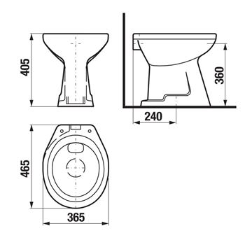 JIKA SAM stacionárne WC, spodný odpad H8212270000001 Technický nákres