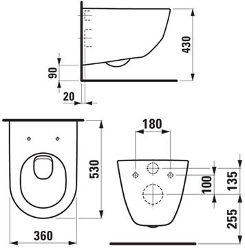 LAUFEN PRO závesné WC H8209560000001 Technický nákres