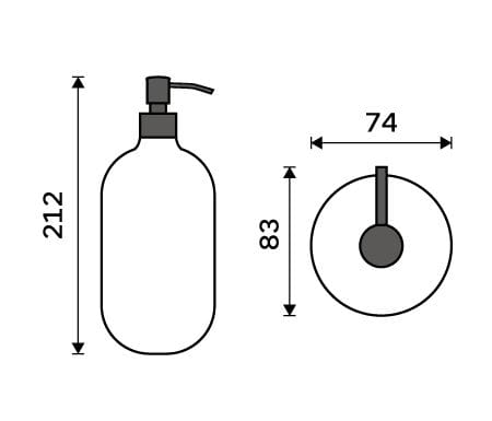 NIMCO ABU dávkovač tekutého mydla 370 ml, sklo, čierna ABC 31-X-90 Technický nákres