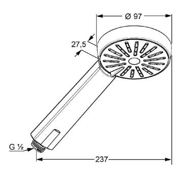 KLUDI A-QA B ručná sprcha pr. 97 mm, ECO, chróm 6560005-00 Technický nákres