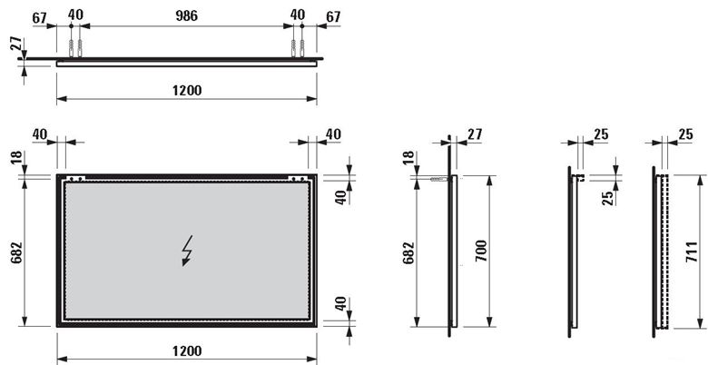 LAUFEN FRAME 25 zrkadlo 120x70 cm H4474079001441 Technický nákres