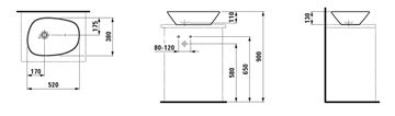 LAUFEN PALOMBA COLLECTION umývadlová misa 52 cm, bez prepadu H8168020001121 Technický nákres