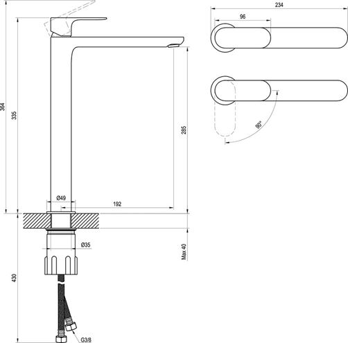 RAVAK ELEGANTA umývadlová stojanková batéria, EcoFlow, BeCool, matná biela X070420 Technický nákres