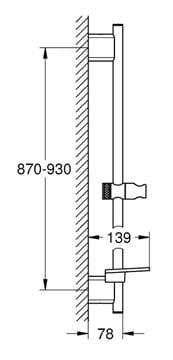 GROHE RAINSHOWER SMARTACTIVE sprchová tyč 930 mm s držiakom ručnej sprchy, polička, brúsený hard graphite 26603AL0 Technický nákres