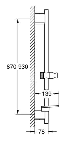 GROHE RAINSHOWER SMARTACTIVE sprchová tyč 930 mm s držiakom ručnej sprchy, polička, brúsený hard graphite 26603AL0 Technický nákres