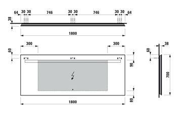 LAUFEN LEELO zrkadlo 180x70 cm s osvetlením, s reguláciou stmievania, so senzorom H4477029501441 Technický nákres
