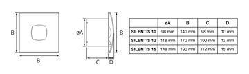 CATA SILENTIS 12 INOX axiálny ventilátor 120 mm, nástenný/stropný, so spätnou klapkou, nerez 01080300 Technický nákres
