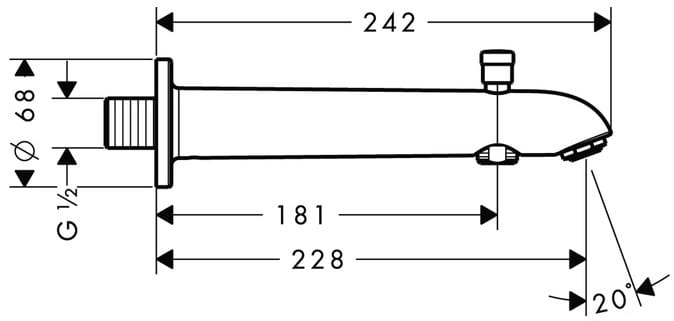 HANSGROHE vaňový vpust, s prepínačom, chróm 13424000 Technický nákres
