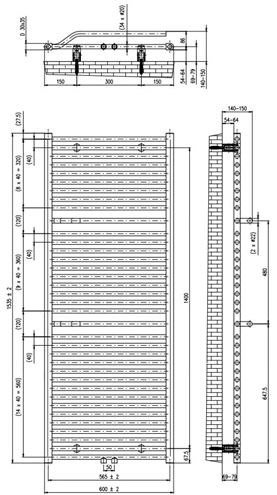 CONCEPT 200 WAVE kúpeľňový radiátor 600/1535, stredové pripojenie, čierna perla S22 DAVS15350600SM855006 Technický nákres