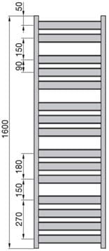 ZEHNDER ZETA kúpeľňový radiátor 1600/500, bočné pripojenie, matná čierna 9205 ZET-160-050-9205 Technický nákres