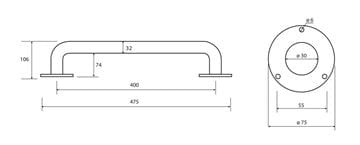 BEMETA HELP madlo 475 mm, biela 301100404 Technický nákres