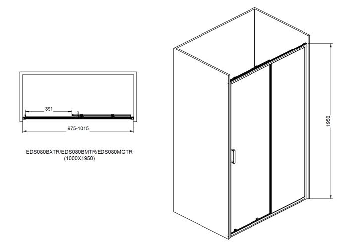 EASY+ sprchové dvere 100x195 cm, posuvné, bright alu/sklo transparent EASDS100BATR Technický nákres