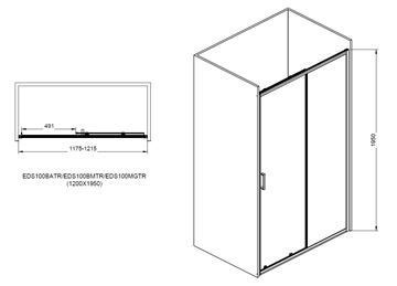 EASY+ sprchové dvere 120x195 cm, posuvné, bright alu/sklo transparent EASDS0120BATR Technický nákres