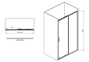 EASY+ sprchové dvere 100x195 cm, posuvné, gun metal/sklo transparent EASDS100GMTR Technický nákres