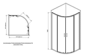 EASY+ sprchovací kút 90x90 cm, R550, posuvné dvere, gun metal/sklo transparent EASKS55090GMTR Technický nákres