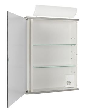 JOKEY ENTRO zrkadlová skrinka 50x74x14 cm, osvetlenie, s vypínačom a el. zásuvkou, MDF, biela/hrany hliník  111911020-0140 Obrázek - fotka