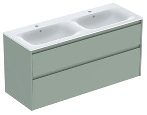 CONCEPT STYLE skrinka s dvojumývadlom 130x48x62, 1 cm, 2 zásuvky, matná šalviovo zelená