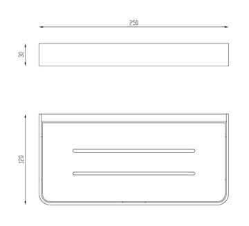 EASY+ polica 250 mm, nástenná, brúsená nerez oceľ EASP970-BS Technický nákres