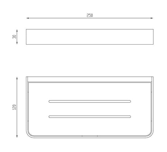 EASY+ polica 250 mm, nástenná, brúsená nerez oceľ EASP970-BS Technický nákres