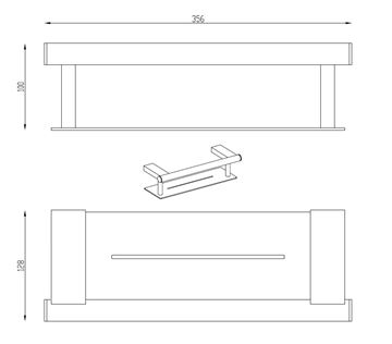 EASY+ STYLE polica 356 mm, nástenná, matná čierna EASP178-MB Technický nákres