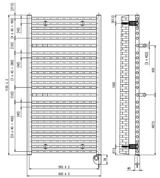 CONCEPT 200 WAVE kúpeľňový radiátor 1135/600, elektrický, vykurovacia tyč s regulátorom, matná biela RAL9016 DAVS11350600MK055013 Technický nákres