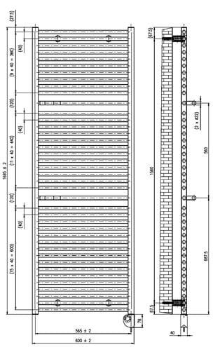 CONCEPT 200 WAVE kúpeľňový radiátor 1695/600, elektrický, vykurovacia tyč s regulátorom, matná čierna DAVS16950600MK515013 Technický nákres