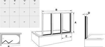 RAVAK VS3 115 vaňová zástena 115x140 cm, skladacia, biela/sklo transparent 795S0100Z1 Technický nákres