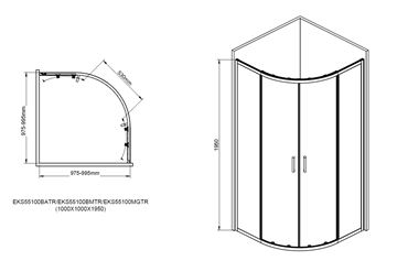 EASY+ sprchovací kút 100x100 cm, R550, posuvné dvere, bright alu/sklo transparent EASKS55100BATR Technický nákres