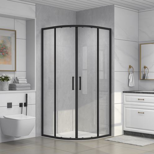 EASY+ sprchovací kút 100x100 cm, R550, posuvné dvere, matná čierna/sklo transparent EASKS55100CMTR Obrázek - fotka