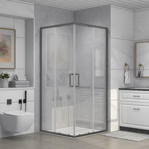 EASY+ sprchovací kút 100x100 cm, rohový vstup, posuvné dvere, gun metal/sklo číre EASKSR100GMTR Obrázek - fotka