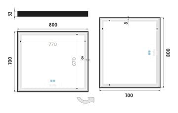 NIMCO ZP 13000 zrkadlo 80x70 cm, reverzibilné, s osvetlením, s reguláciou stmievania, s reguláciou teploty svetla, so senzorom, matná čierna ZPC 13003VX-90 Technický nákres