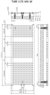 CONCEPT 200 TUBE SP kúpeľňový radiátor 1175/600, stredové pripojenie, matná biela RAL9016 CTU11750600SM055001 Technický nákres