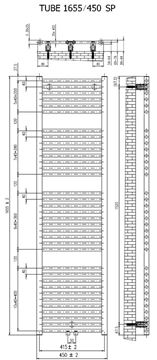 CONCEPT 200 TUBE SP kúpeľňový radiátor 1655/450, stredové pripojenie, čierna perla S22 CTU16550450SM855001 Technický nákres
